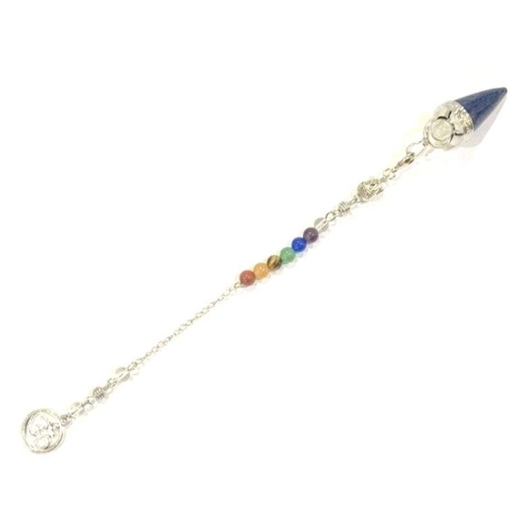 Lapis Lazuli Pendulum 7 Chakra Crystal Gemstones Buddha Face Om Handle - Picture 3 of 5